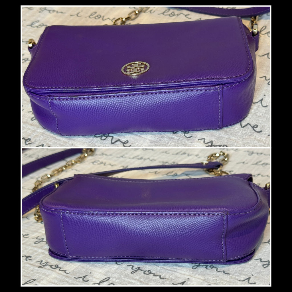 Tory Burch Robinson Purple Saffiano Leather Chain Crossbody