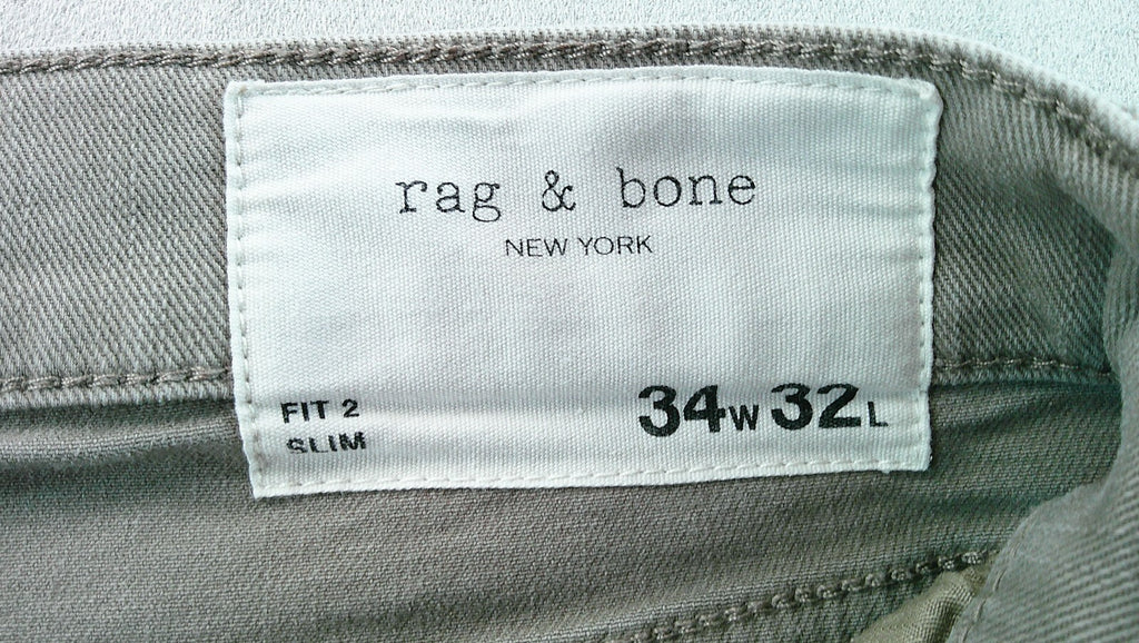 rag & bone Fit 2 Men's Jeans 34x32 Dark Taupe Aero Stretch Slim Fit