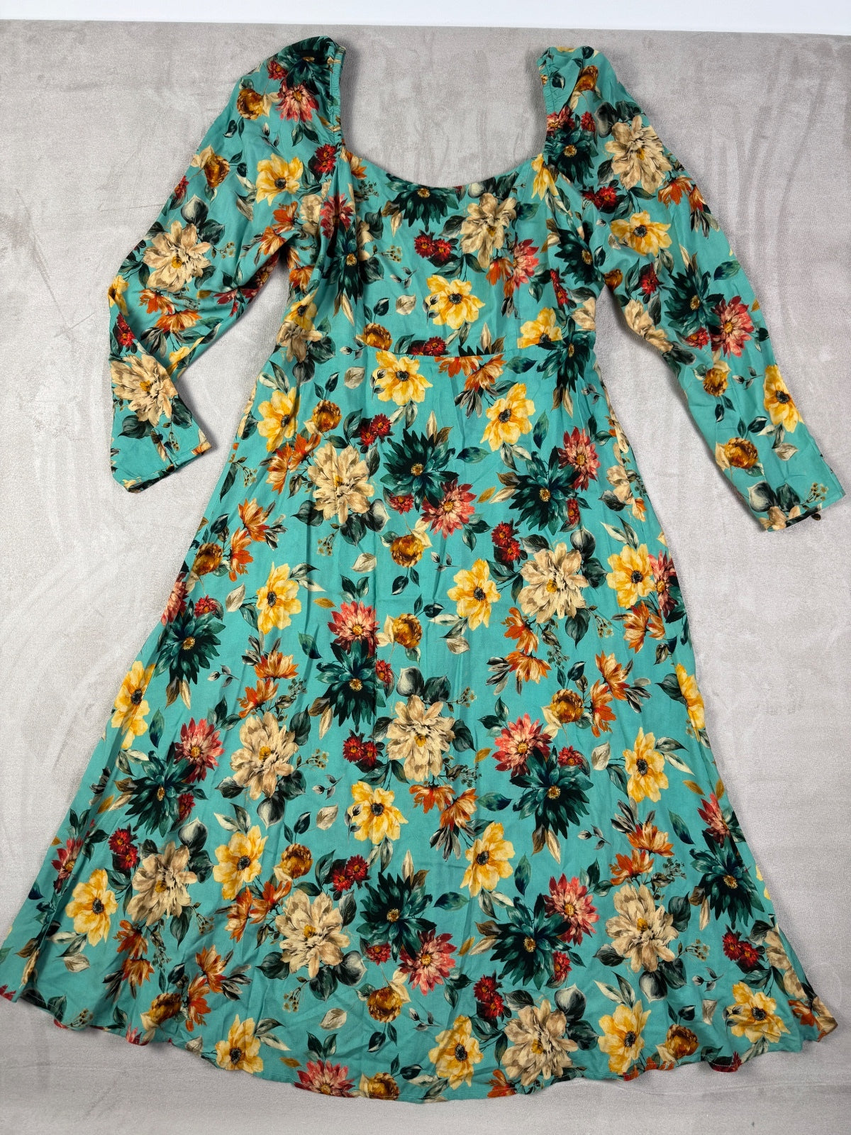 Johnny Was Bonita Midi Dress L Floral Rayon Smocked Square Neck Boho