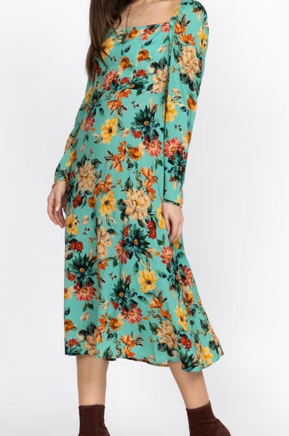 Johnny Was Bonita Midi Dress L Floral Rayon Smocked Square Neck Boho