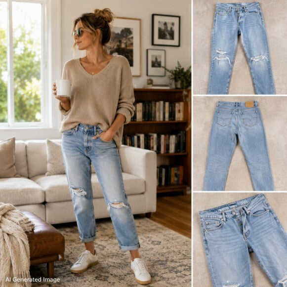 Rag & Bone Rosa Mid Rise Boyfriend Jeans Womens 29 Distressed Light Wash Denim