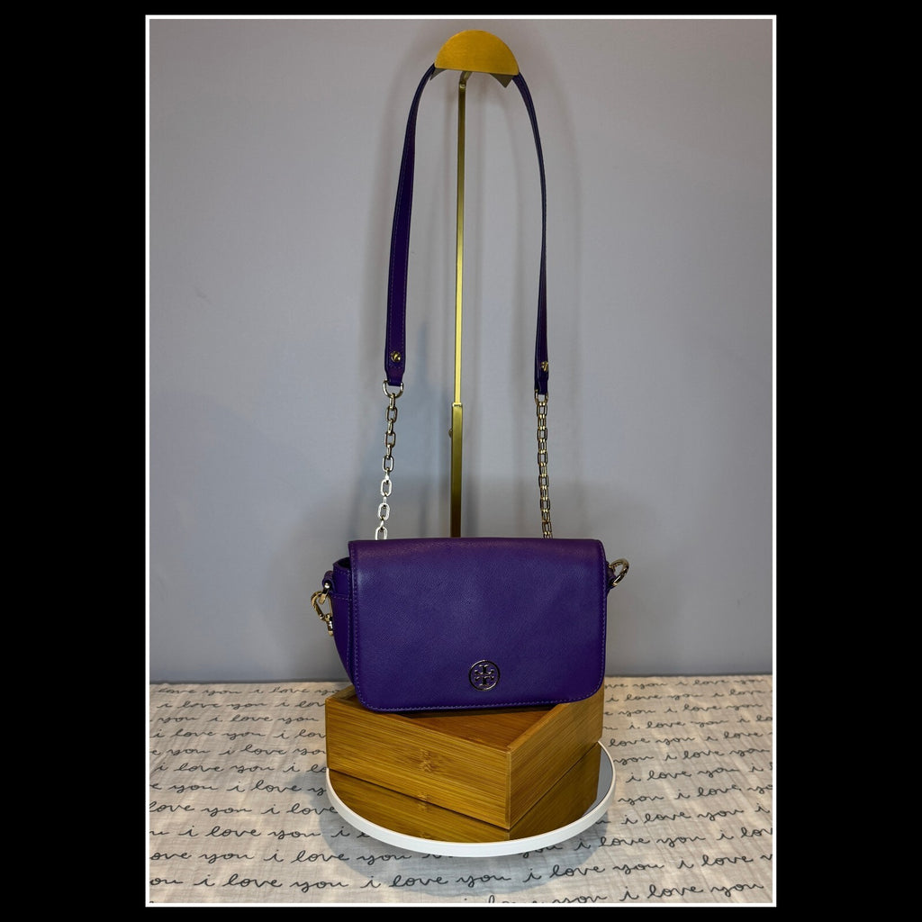 Tory Burch Robinson Purple Saffiano Leather Chain Crossbody