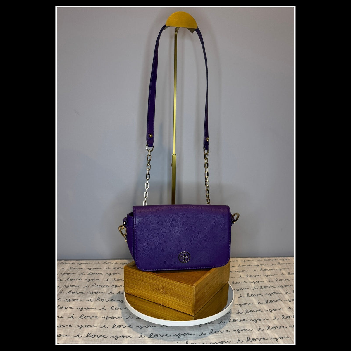 Tory Burch Robinson Purple Saffiano Leather Chain Crossbody