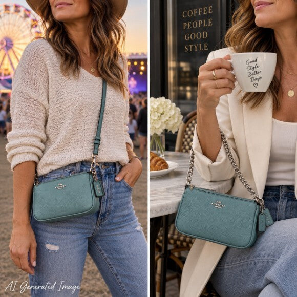 Coach Nolita 19 Peacock Teal Pebble Leather Wristlet Crossbody Bag F53077 NWOT