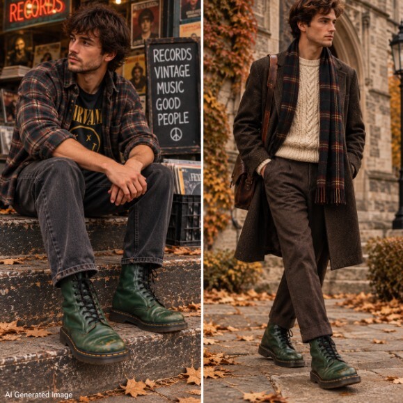 Vintage Dr Martens 1460 Boots UK 9 US 10 Green Leather Made England 8 Eye