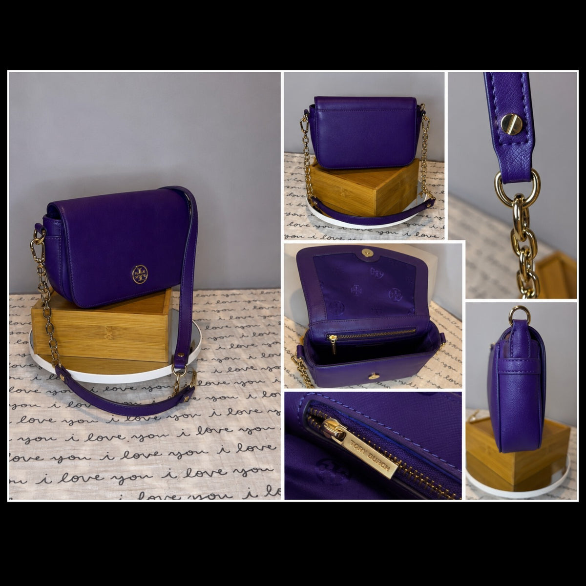 Tory Burch Robinson Purple Saffiano Leather Chain Crossbody
