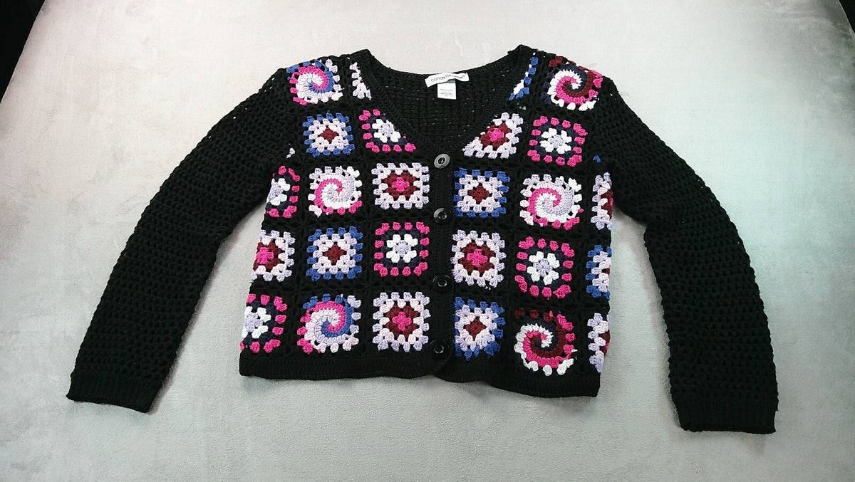 Granny Square Crochet Cardigan Womens Black Patchwork Boho Cotton Emporium
