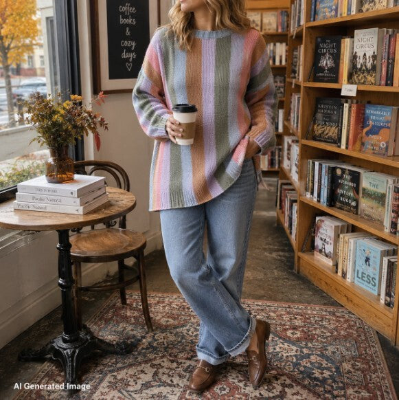 Show Me Your Mumu Chester Sweater Dress M Holly Retro Stripe Knit Oversized