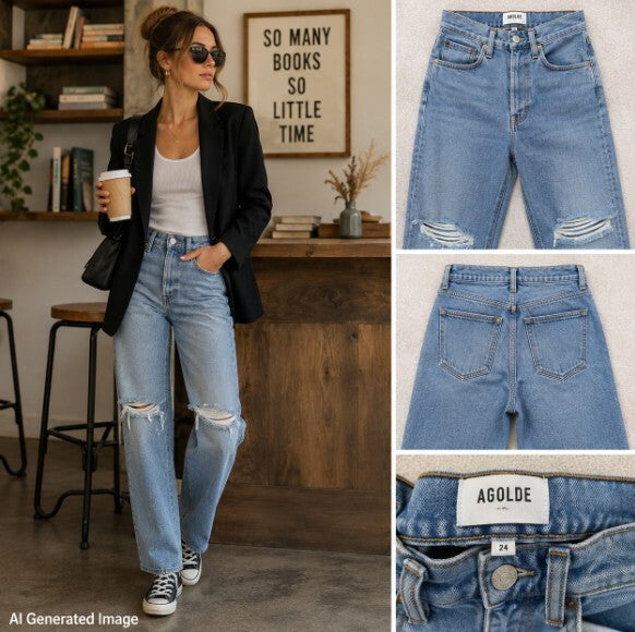 AGOLDE Wilder Jeans Womens 24 Mid Rise Straight Distressed Light Wash Organic