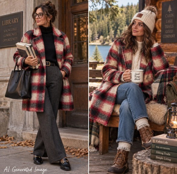 Madewell Plaid Wool Blend Coat Large Red Black Cream E2350 Fall 2015