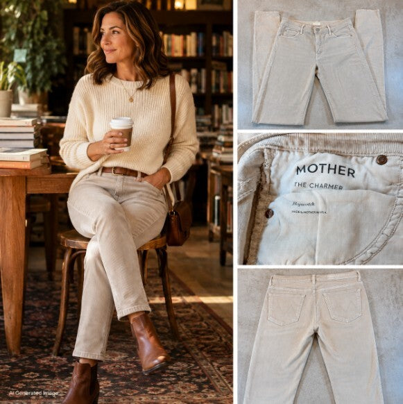 MOTHER The Charmer Hopscotch Corduroy Pant 26 Beige Skinny