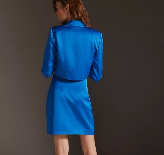 Mare Mare Anthropologie Blazer Mini Skirt Set M NWT Cobalt Blue Linen Blend