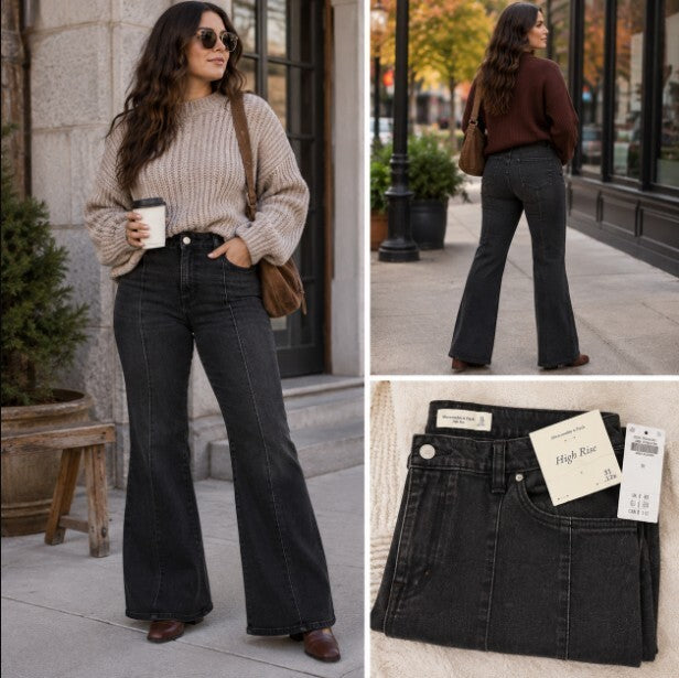 Abercrombie High Rise Flare Jeans 31 12R Black NWT