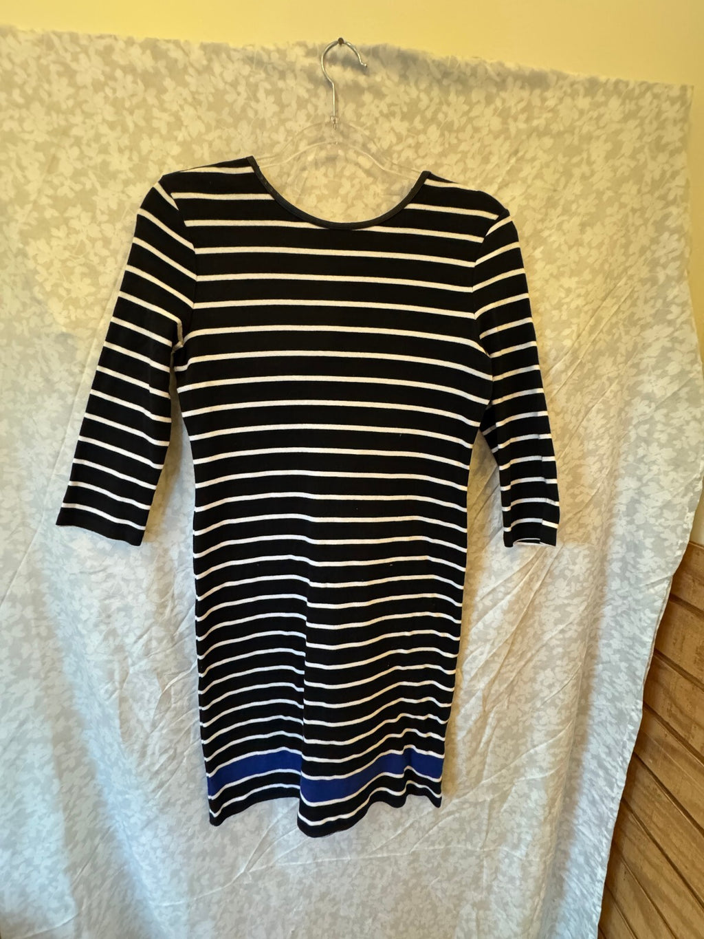 Lauren Ralph Lauren Striped Sheath Dress M Preppy Black White Blue Faux Leather