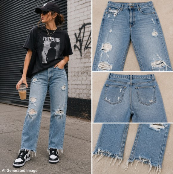 Reformation Julia Jeans Womens 31 Blue Distressed Raw Hem Straight Leg Made USA