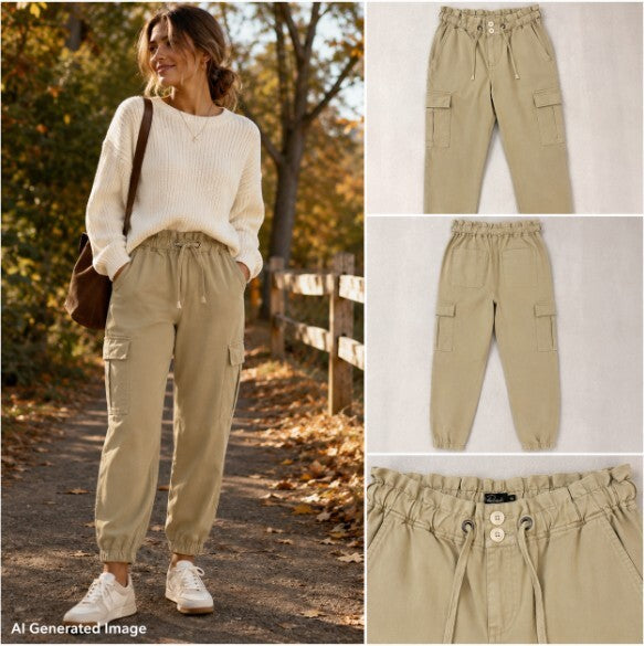 Rails Womens Cargo Jogger Pants M Ochre Khaki Paperbag Waist Lyocell Utility