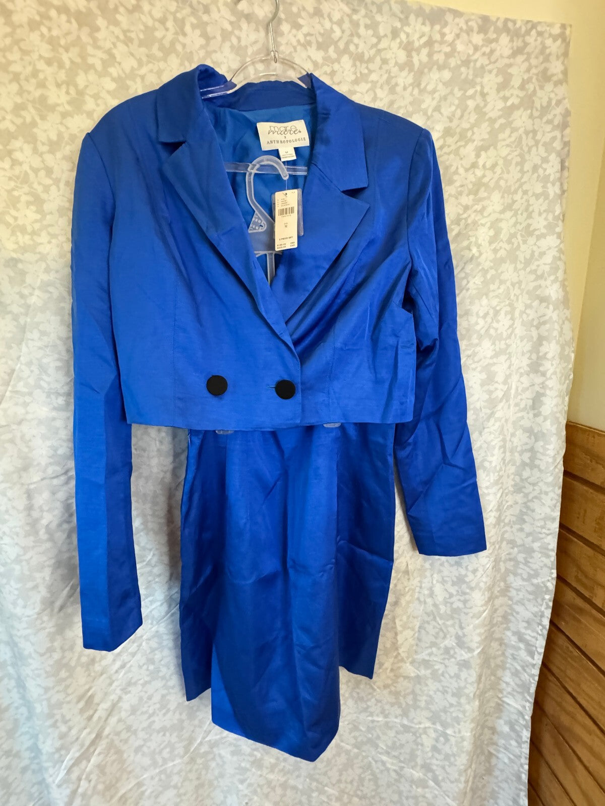 Mare Mare Anthropologie Blazer Mini Skirt Set M NWT Cobalt Blue Linen Blend