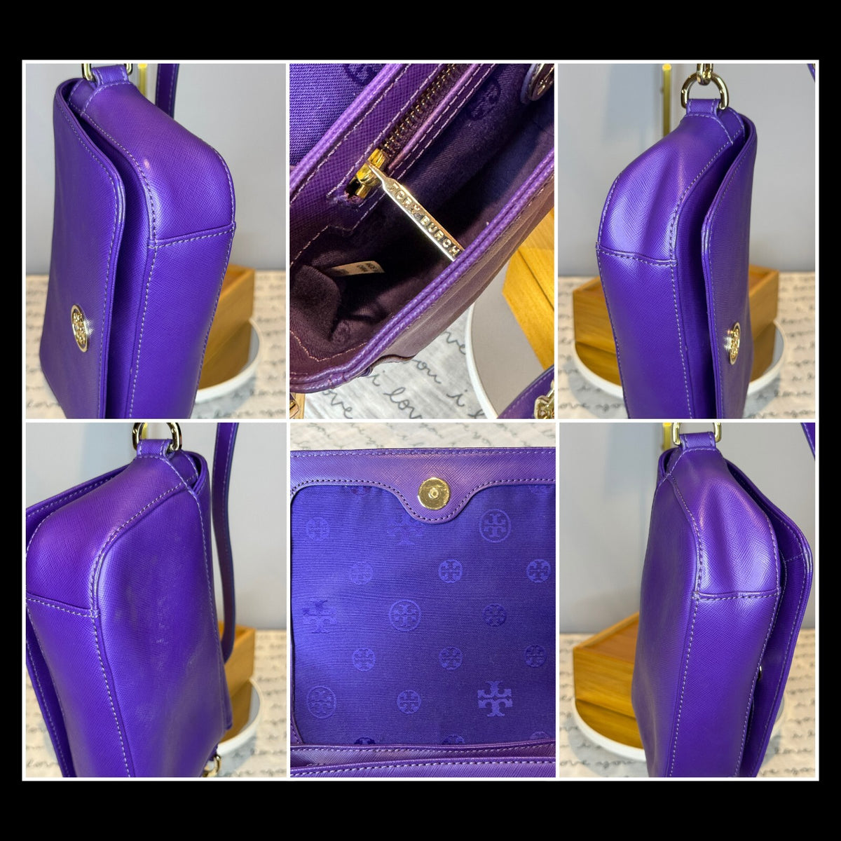 Tory Burch Robinson Purple Saffiano Leather Chain Crossbody