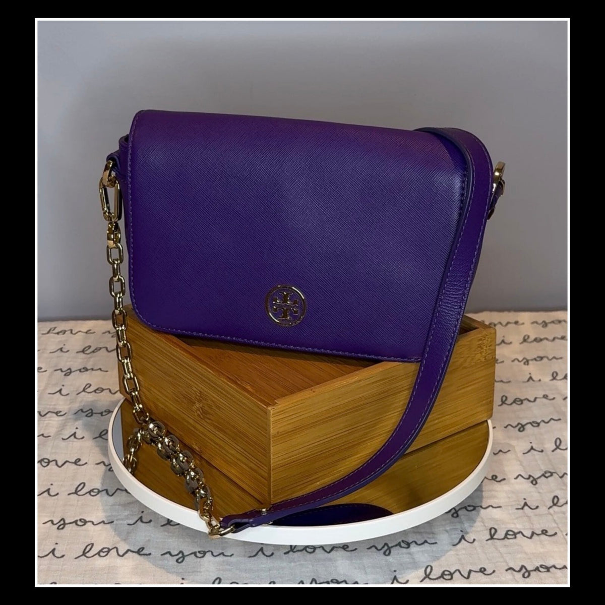 Tory Burch Robinson Purple Saffiano Leather Chain Crossbody