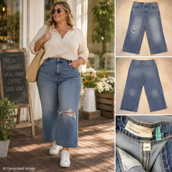 Pilcro Anthropologie Jeans Womens 20W Wide Leg Cropped Distressed Ripped Denim