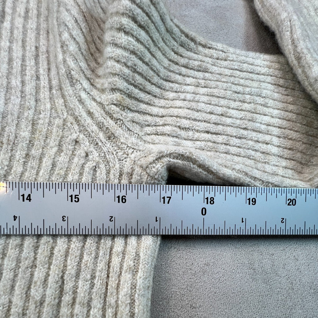 Madewell Ruffle Cuff Pullover Sweater M Heather Oak Wool Blend Ribbed K5771