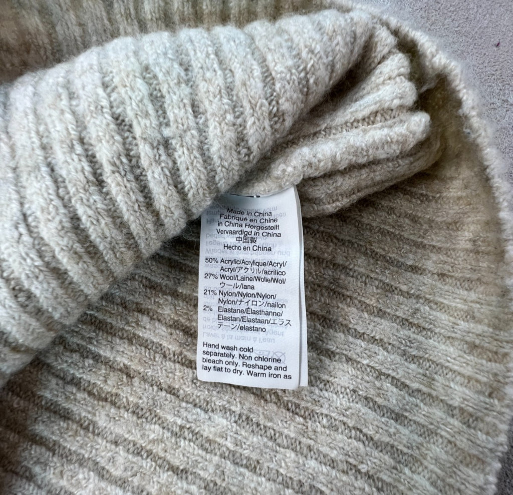 Madewell Ruffle Cuff Pullover Sweater M Heather Oak Wool Blend Ribbed K5771