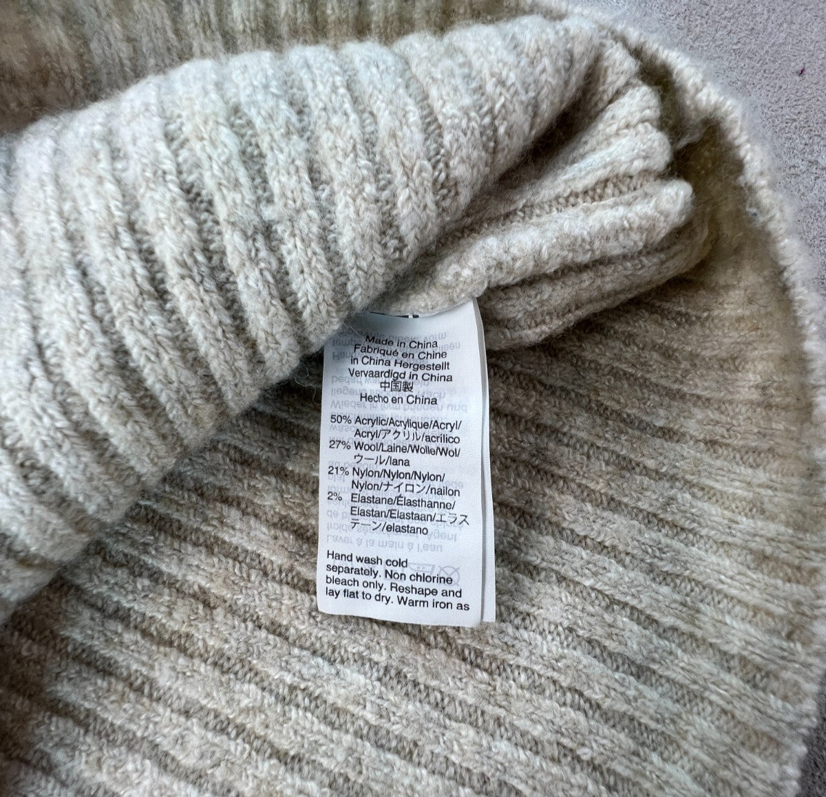 Madewell Ruffle Cuff Pullover Sweater M Heather Oak Wool Blend Ribbed K5771