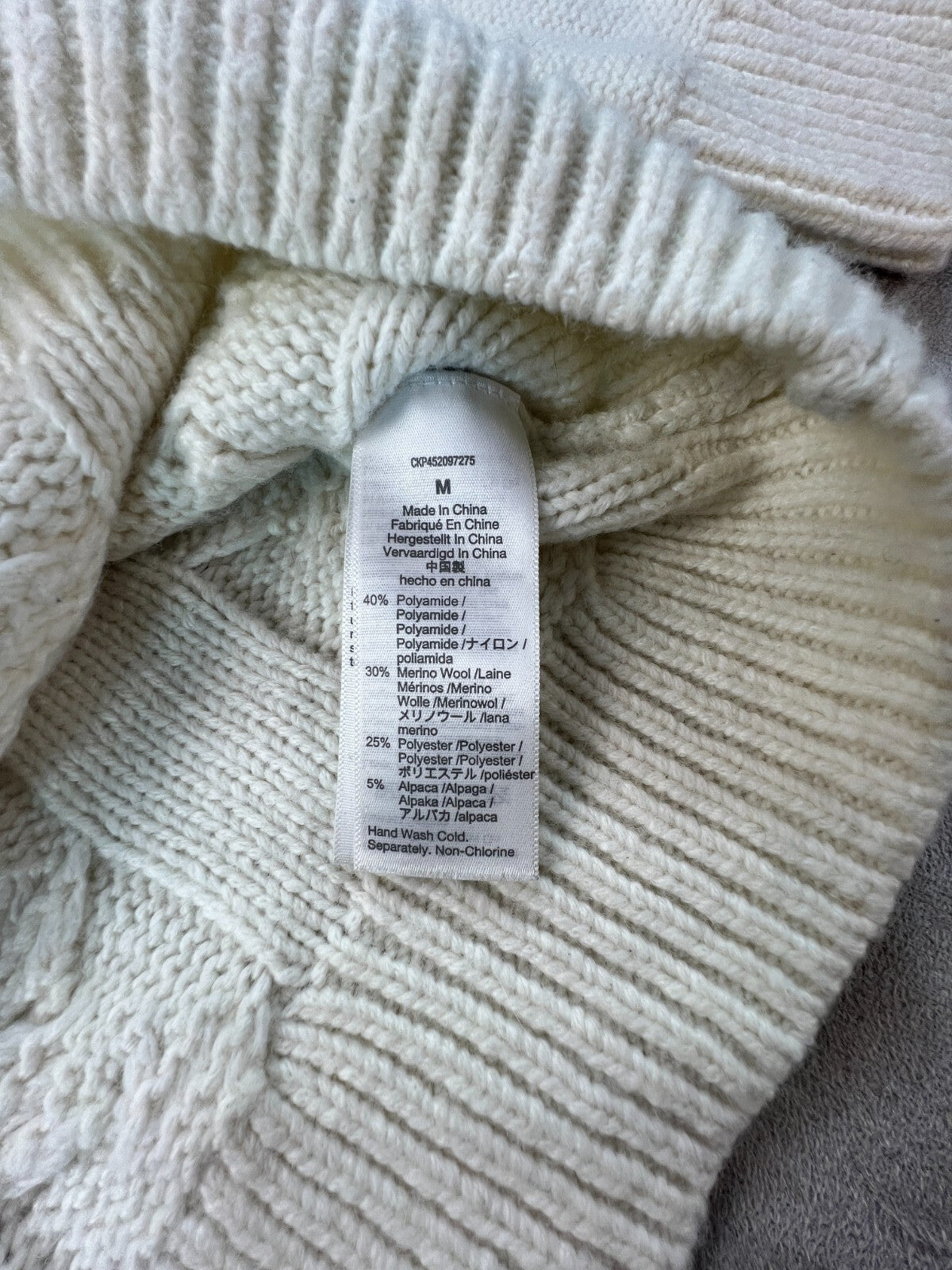 Madewell Grenville Cableknit Mockneck Sweater M Antique Cream Wool Alpaca AH244