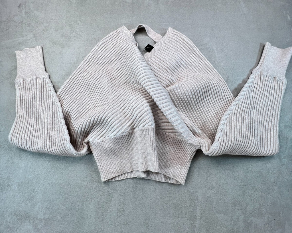 Windsor Ribbed Wrap Sweater Womens L Blush Pink Cropped Surplice V Neck NWT