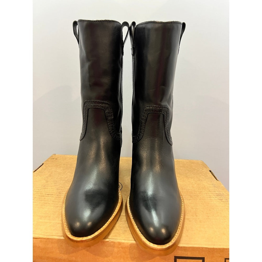 Dolce Vita Black Leather Western Block Heel Boots Size 8.5