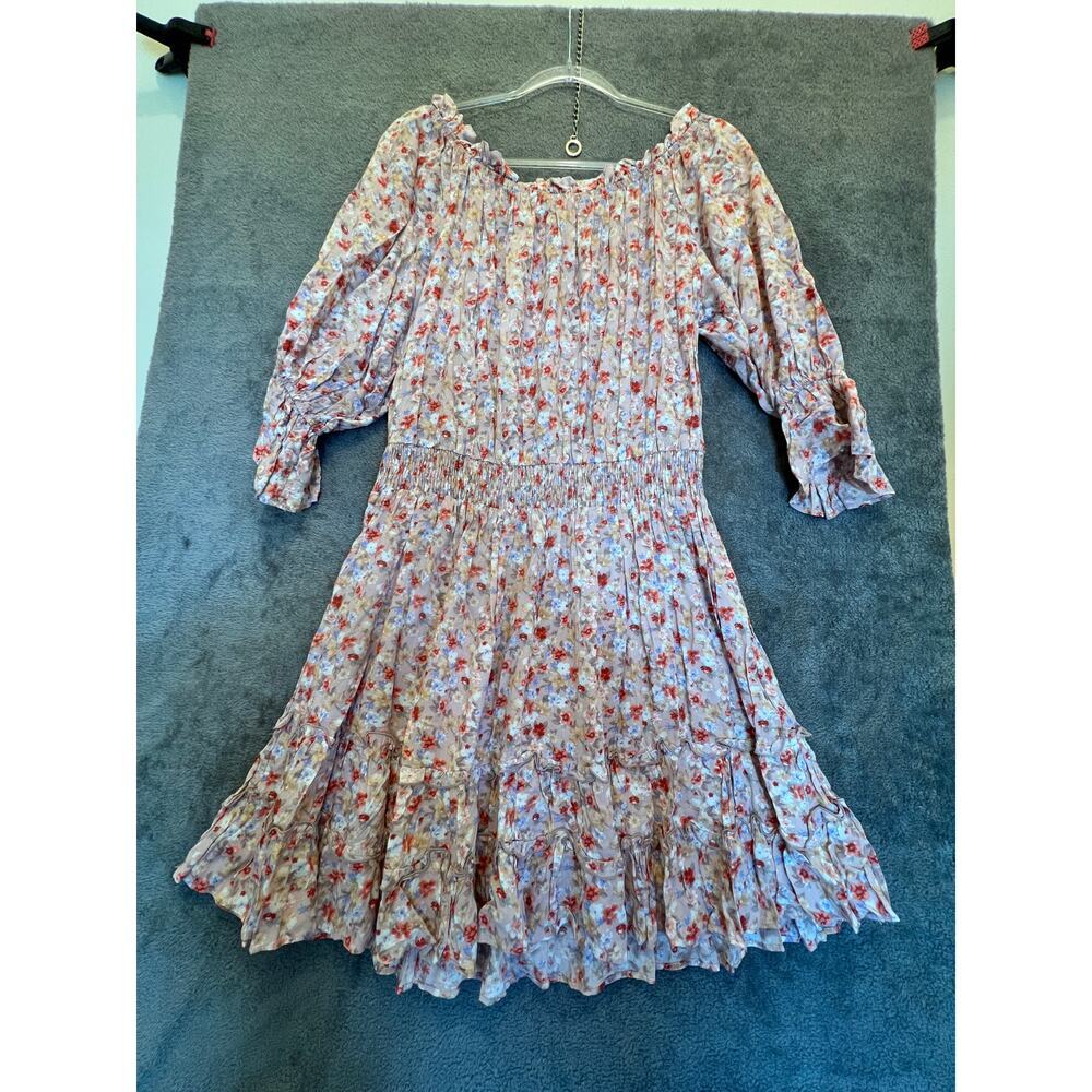 Easel Los Angeles Floral Smocked Off Shoulder Mini Dress NWT Large Boho