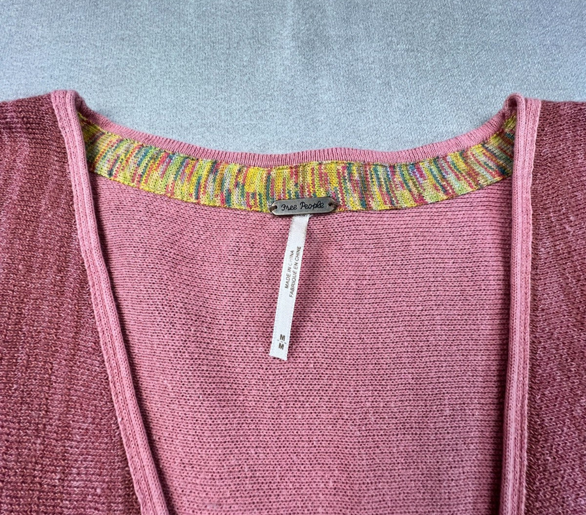 Free People Sundae Pullover Sweater Medium Rose Pink Bell Sleeve Linen Cotton