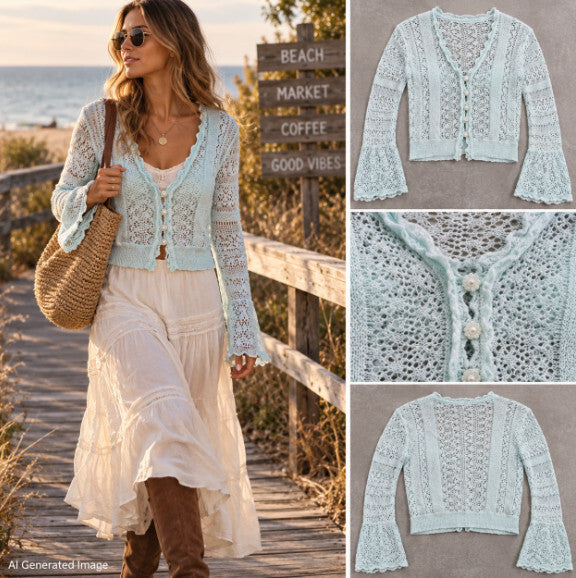 Free People Serendipity Knit Cardi S Ice Castle Pointelle Linen Cotton NWT