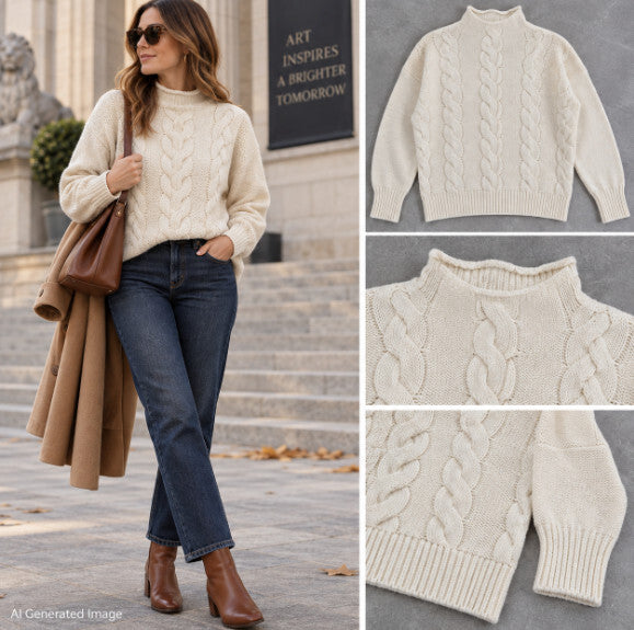 Madewell Grenville Cableknit Mockneck Sweater M Antique Cream Wool Alpaca AH244