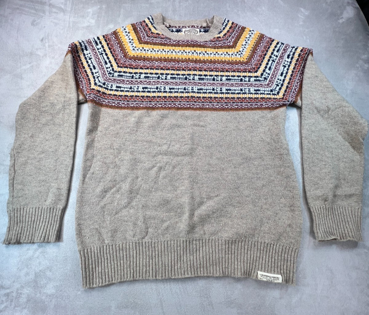 Mens L Retro Fair Isle Sweater California Pioneers Vintage Style Nordic Wool