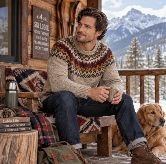 Mens L Retro Fair Isle Sweater California Pioneers Vintage Style Nordic Wool