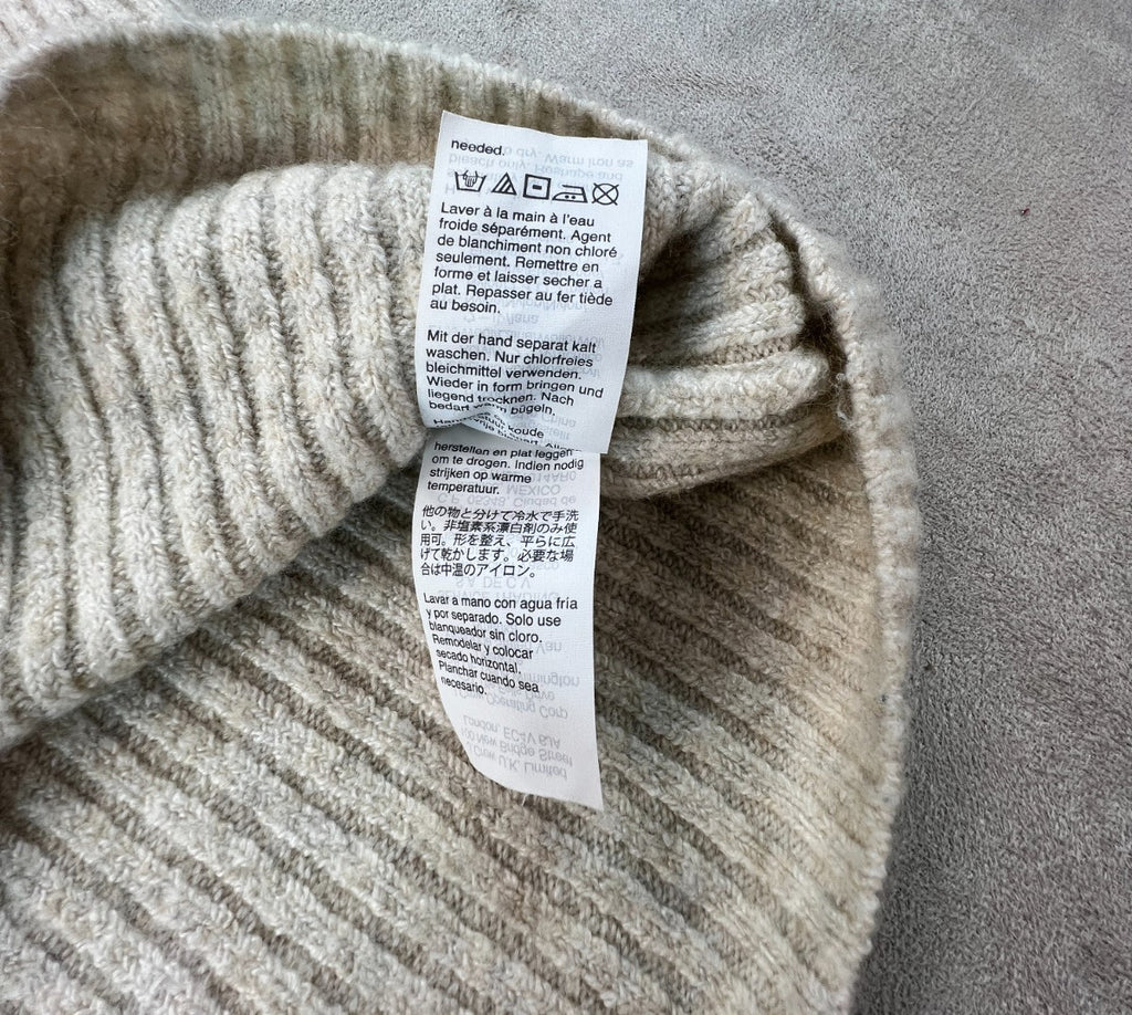 Madewell Ruffle Cuff Pullover Sweater M Heather Oak Wool Blend Ribbed K5771