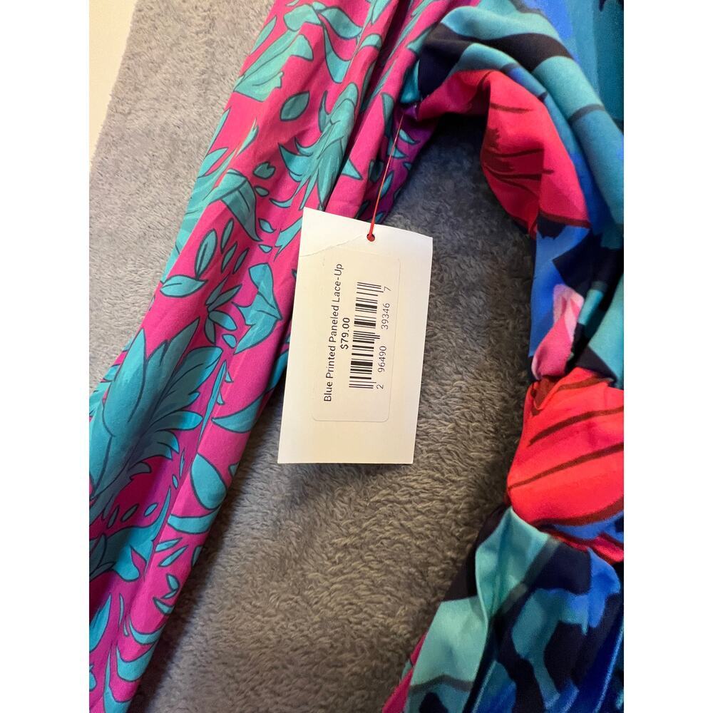 Far Above Rubies Tropical Print Pleated Midi Dress Tie Neck 3/4 Sleeve 3XL
