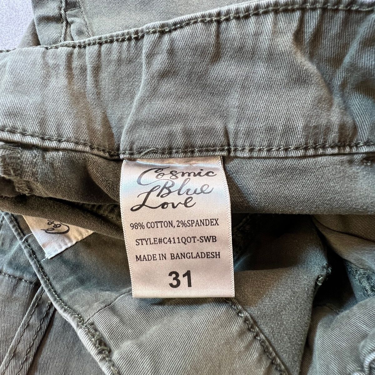 Cosmic Blue Love Womens 31 Olive Green Stretch Jogger Pants Elastic Cuff