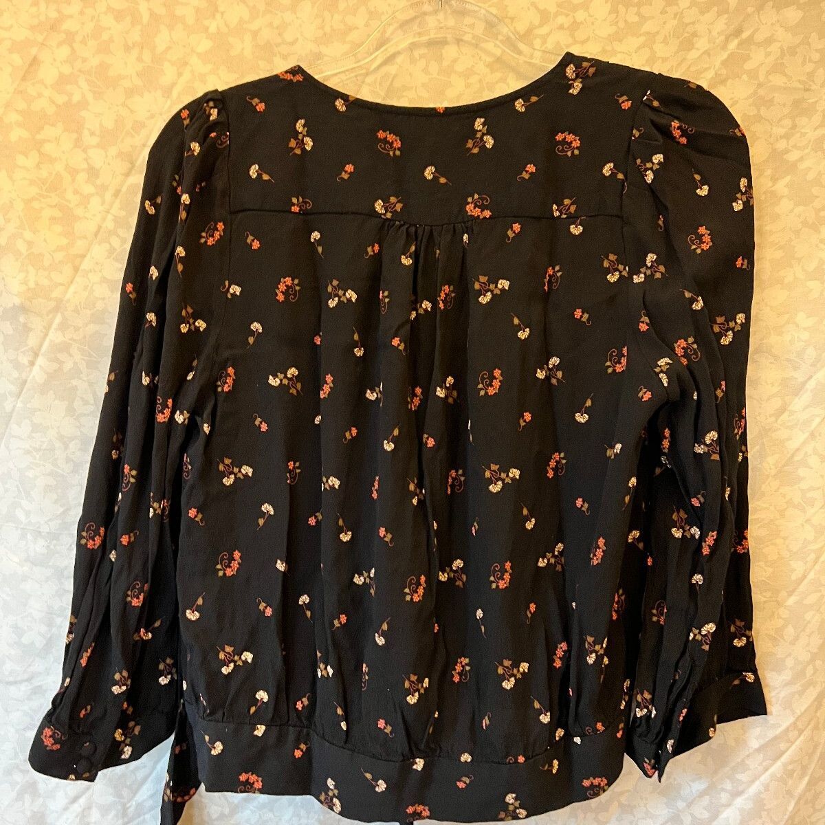 70s Boho Floral Wrap Blouse Tie Waist Puff Sleeve Madewell Medium