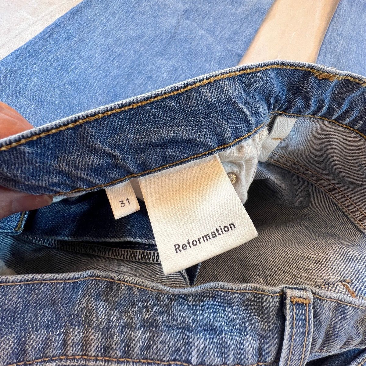 Reformation Cynthia High Rise Relaxed Jeans Womens 31 Blue Button Fly Made USA