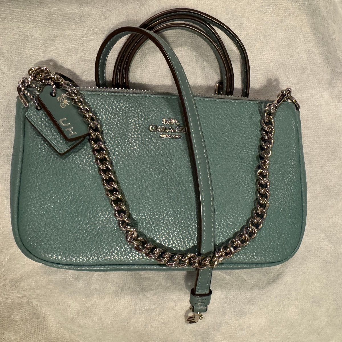 Coach Nolita 19 Peacock Teal Pebble Leather Wristlet Crossbody Bag F53077 NWOT