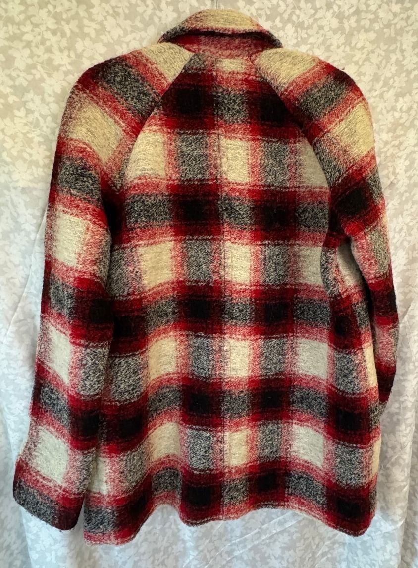 Madewell Plaid Wool Blend Coat Large Red Black Cream E2350 Fall 2015