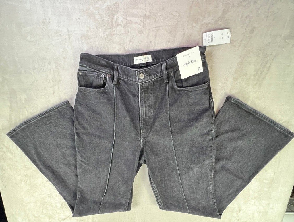 Abercrombie High Rise Flare Jeans 31 12R Black NWT