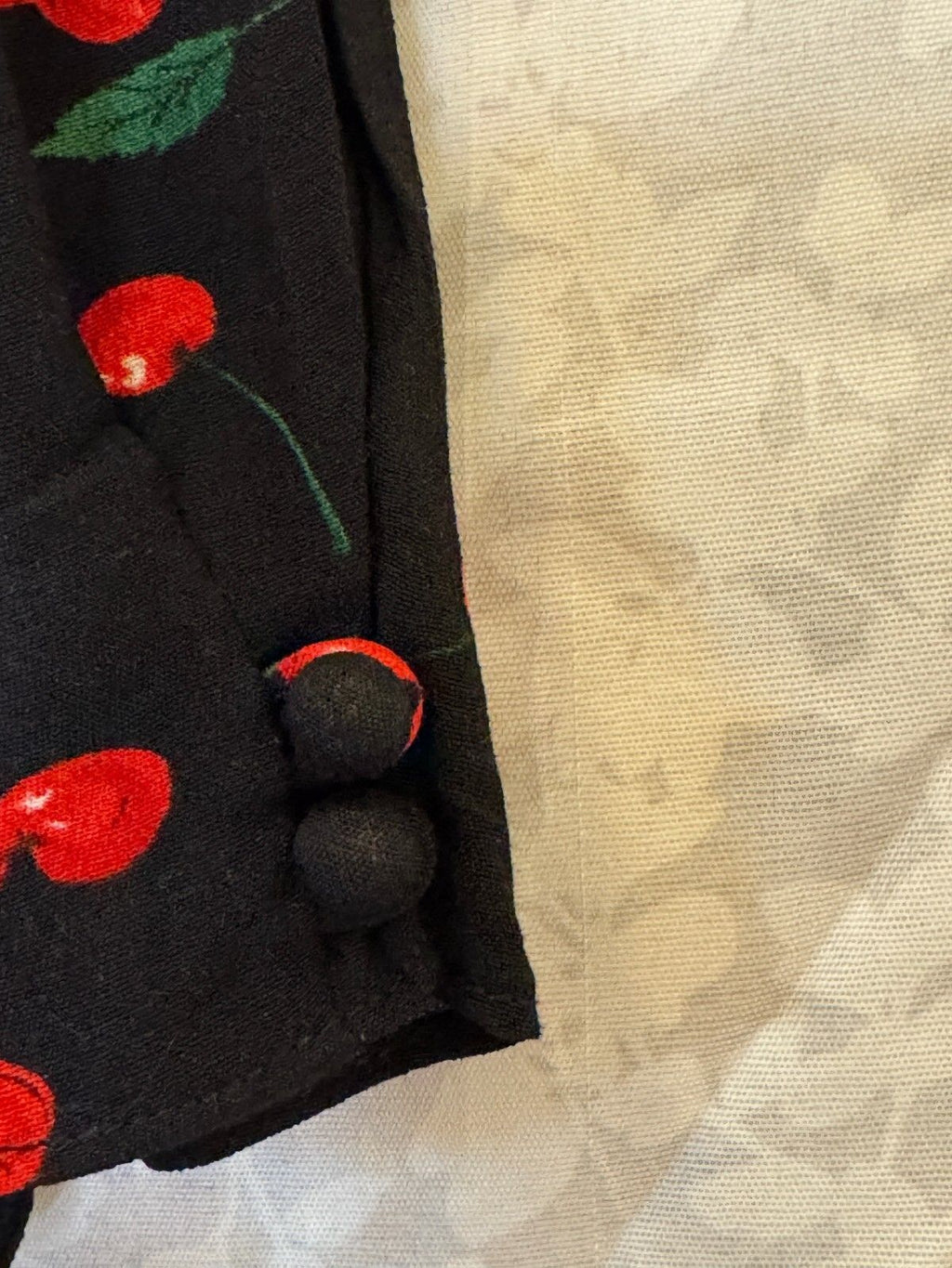 Polo Ralph Lauren Cherry Print Crepe Dress Womens 8 Black Tie Neck Midi
