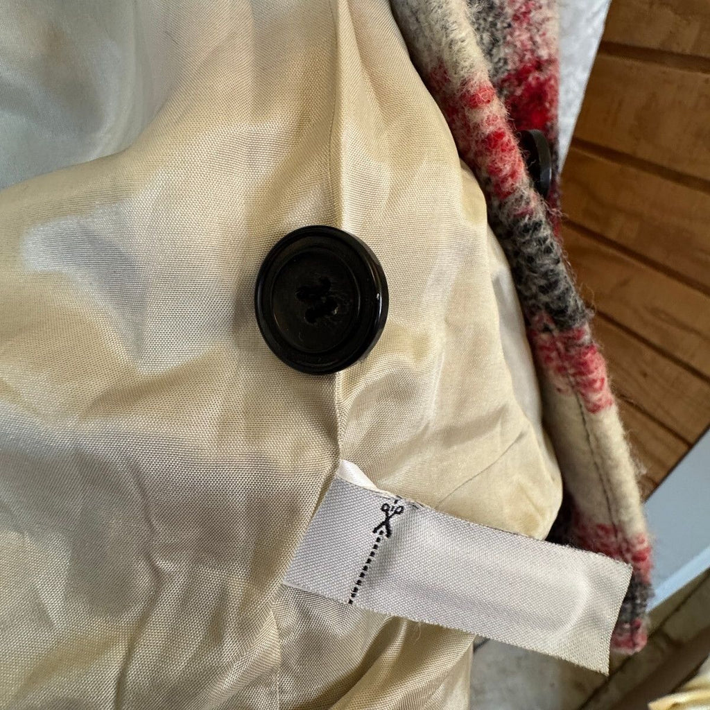 Madewell Plaid Wool Blend Coat Large Red Black Cream E2350 Fall 2015
