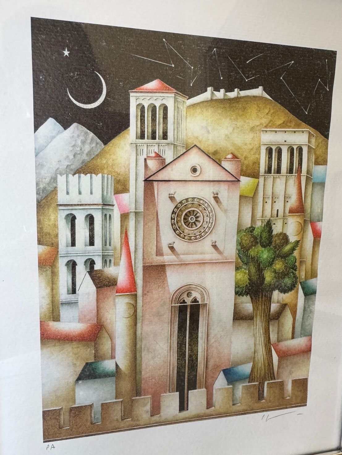 Paolo Grimaldi Signed Artist Proof Lithograph Dreaming Villages Framed Italian