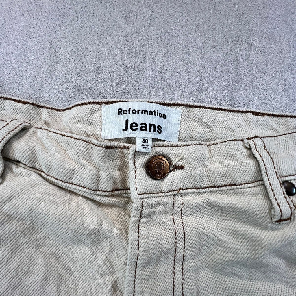 Reformation Cowboy High Rise Straight Jeans Size 30 Almond Cream Organic Cotton