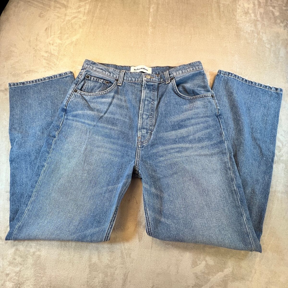 Reformation Cynthia High Rise Relaxed Jeans Womens 31 Blue Button Fly Made USA