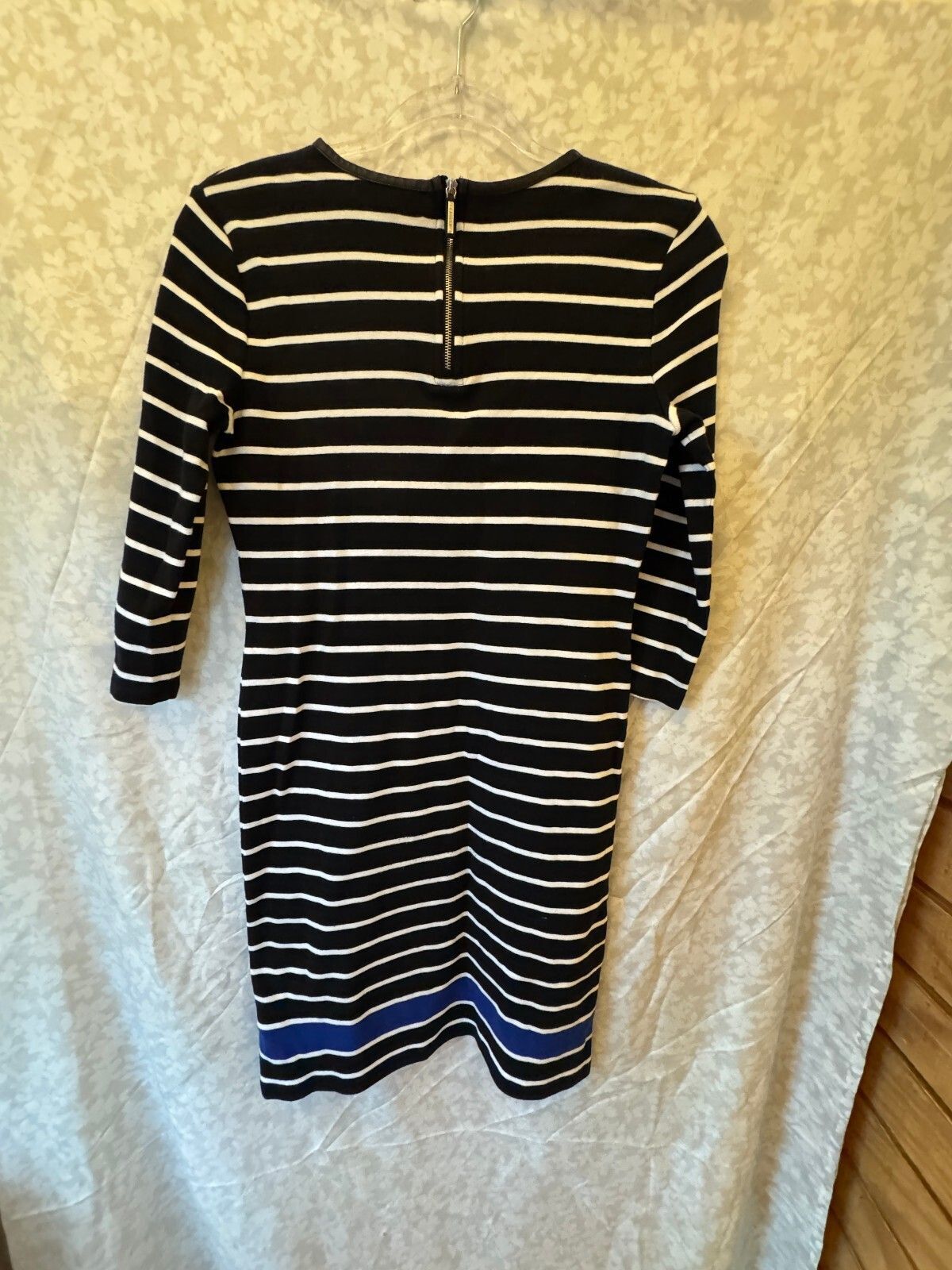 Lauren Ralph Lauren Striped Sheath Dress M Preppy Black White Blue Faux Leather